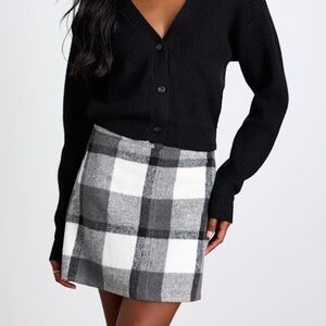 Lulus Mad For Plaid White And Grey Plaid Mini Skirt - Size XL